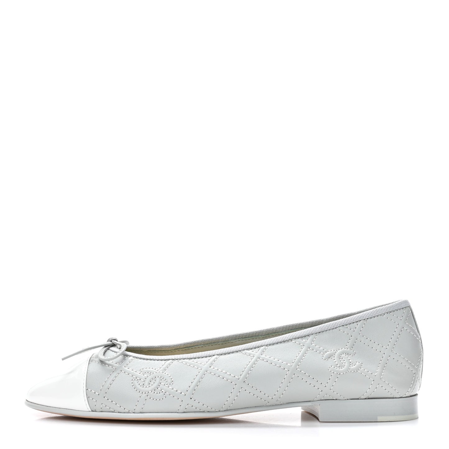 Lambskin Patent Double Stitched CC Cap Toe Ballerina Flats 39 Grey