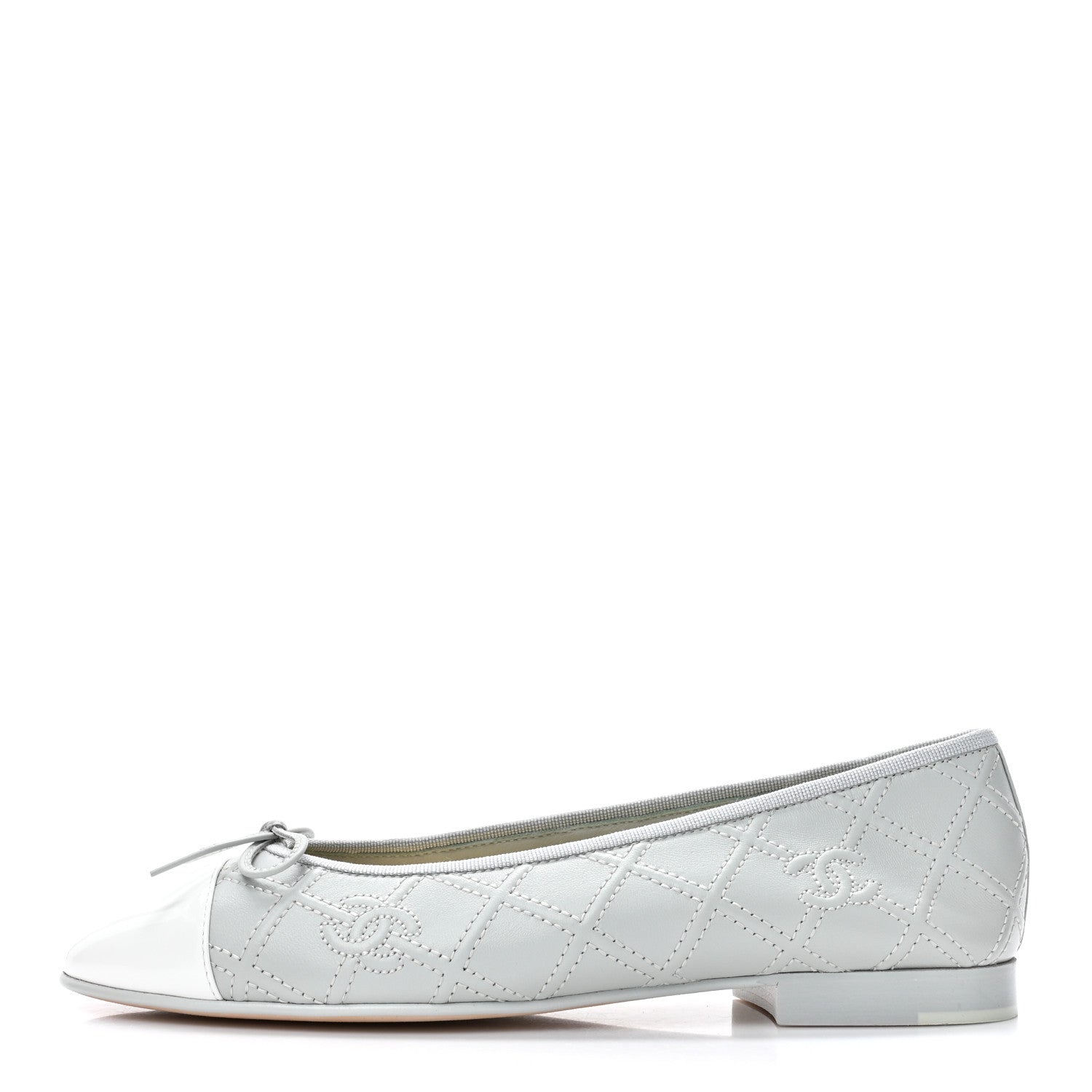 Chanel Lambskin Patent Double Stitched CC Cap Toe Ballerina Flats 39 Grey 1 of 9