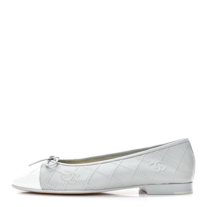 Chanel Lambskin Patent Double Stitched CC Cap Toe Ballerina Flats 39 Grey 1 of 9