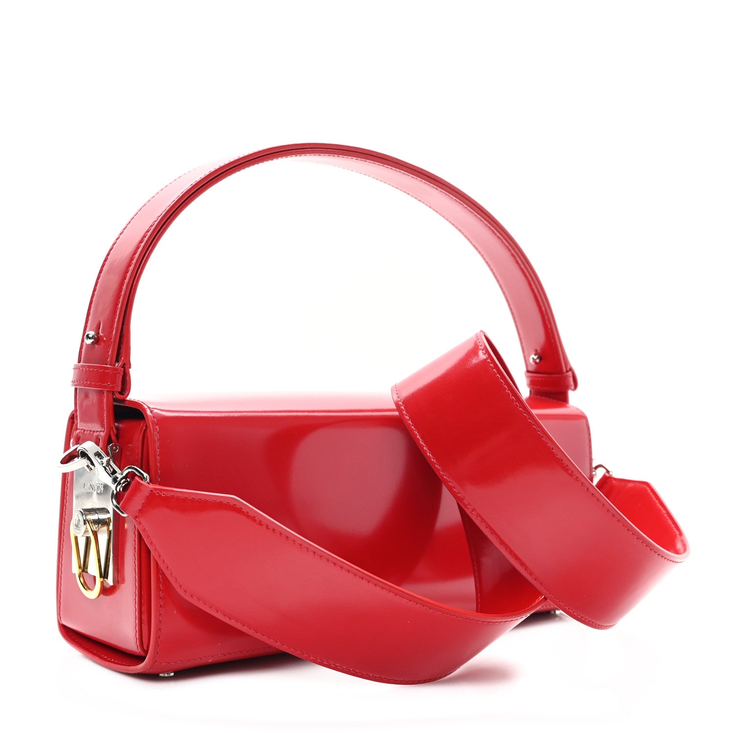 Lanvin Shiny Calfskin Medium Pencil Shoulder Bag Rouge Lipstick 2 of 11