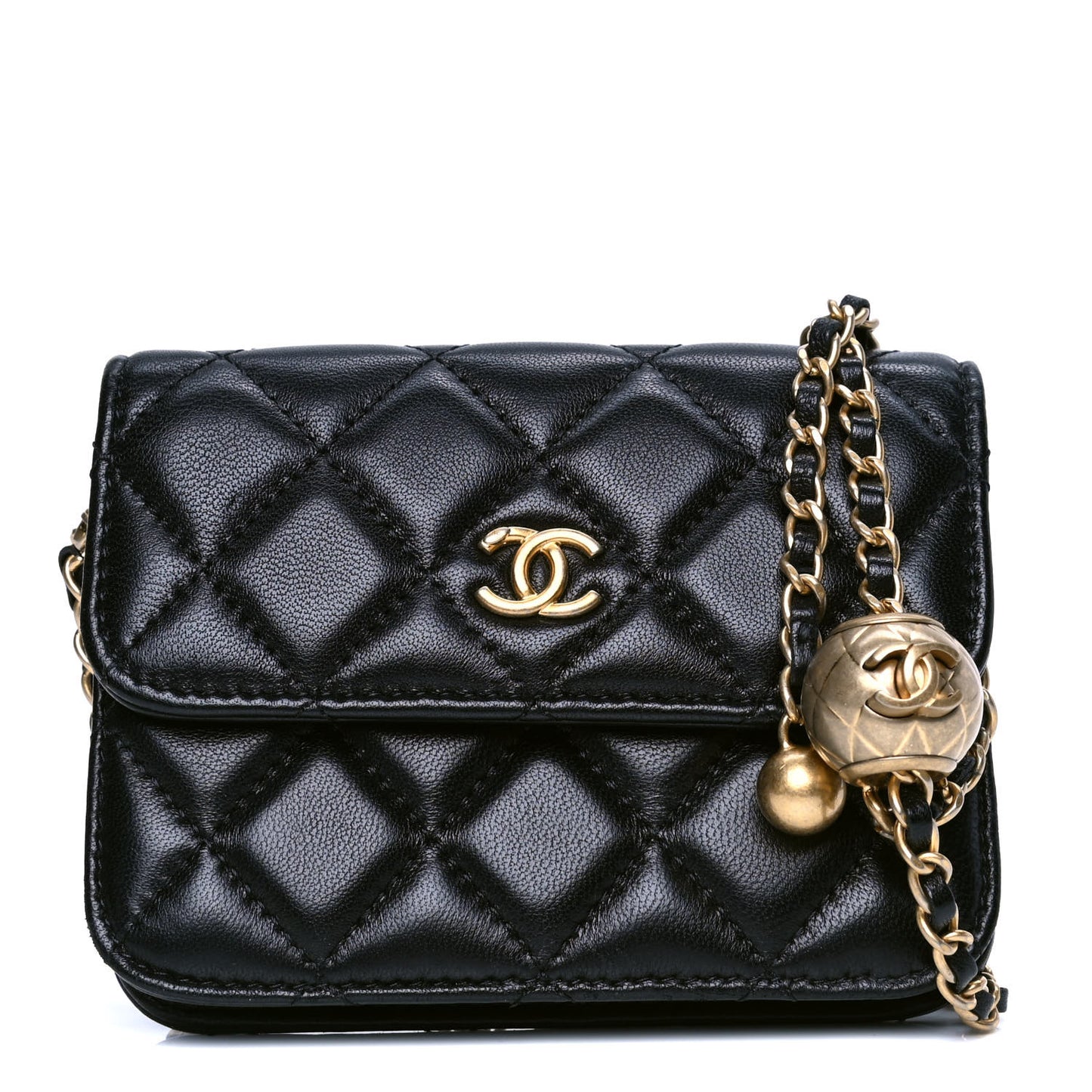Lambskin Quilted Pearl Crush Flap With Chain Black