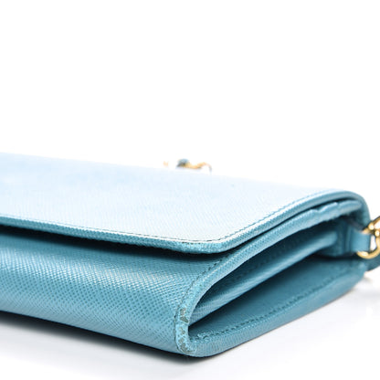 Prada Saffiano Metal Oro Chain Wallet Turchese 8 of 10