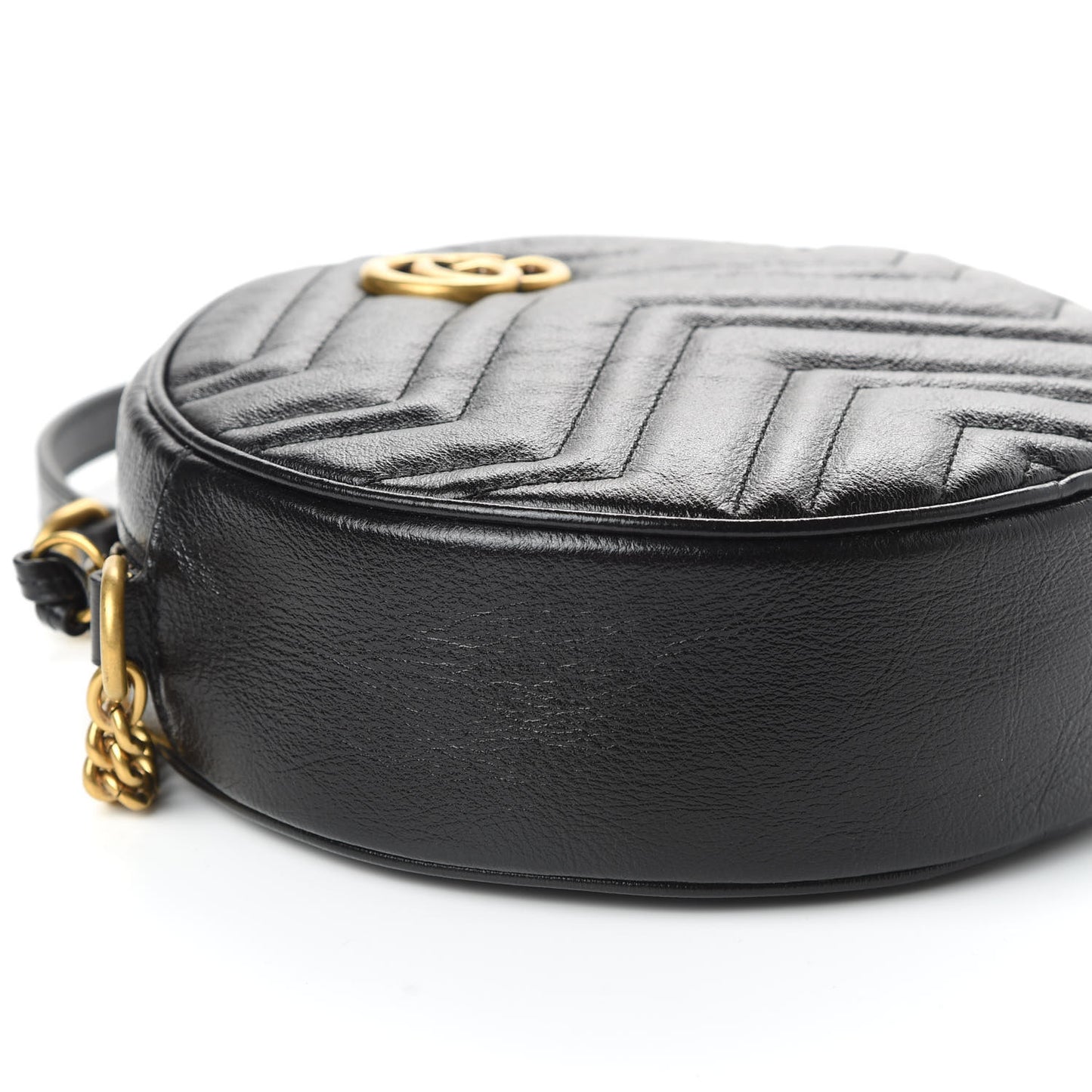 Azalea Calfskin Matelasse Heart Mini GG Marmont Round Shoulder Bag Black