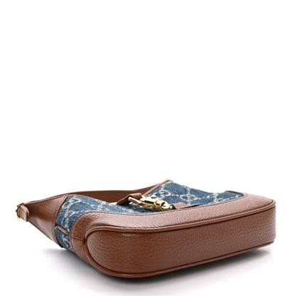Gucci New Denim GG Monogram Calfskin Mini Jackie 1961 Hobo Blue Tea Cuir 4 of 10
