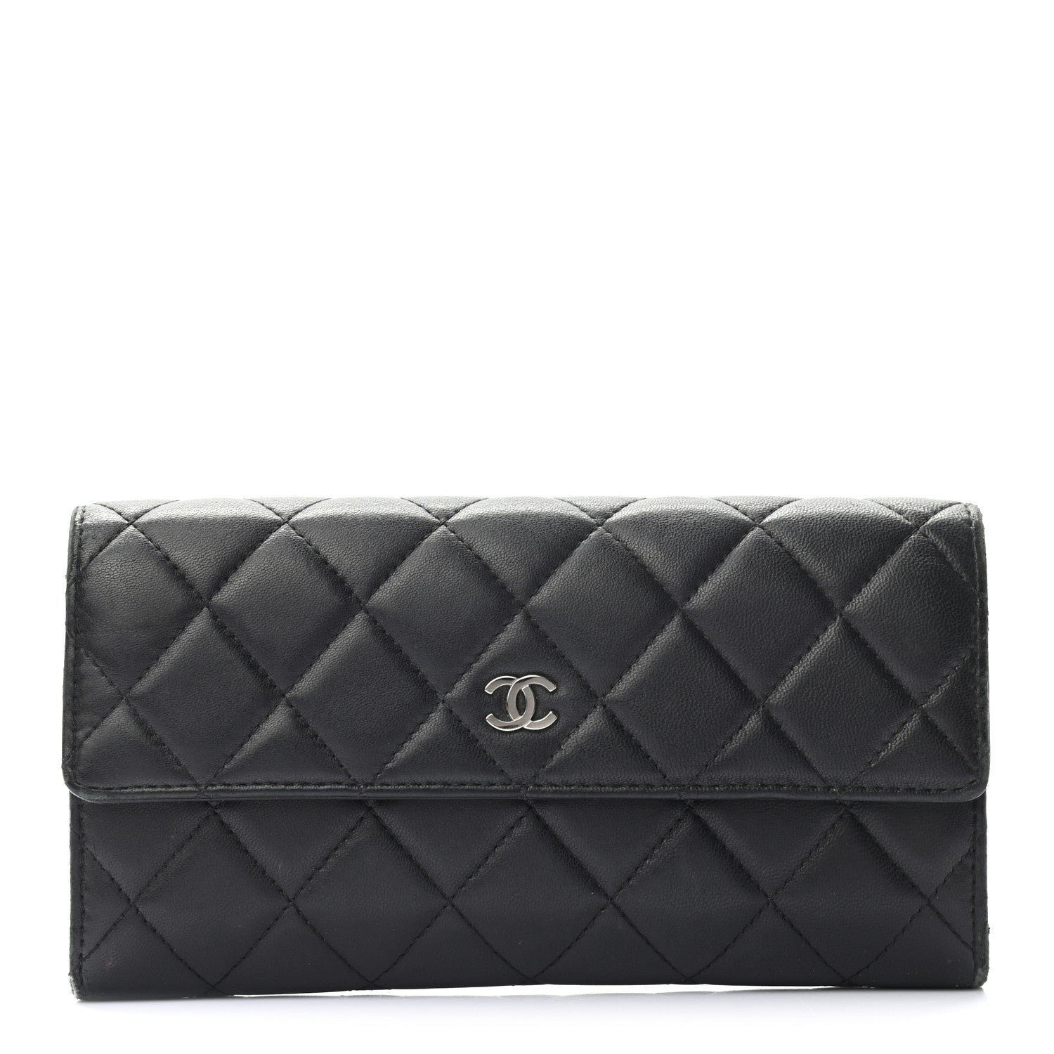 Chanel Lambskin Quilted Large Gusset Flap Wallet Black 1 of 11