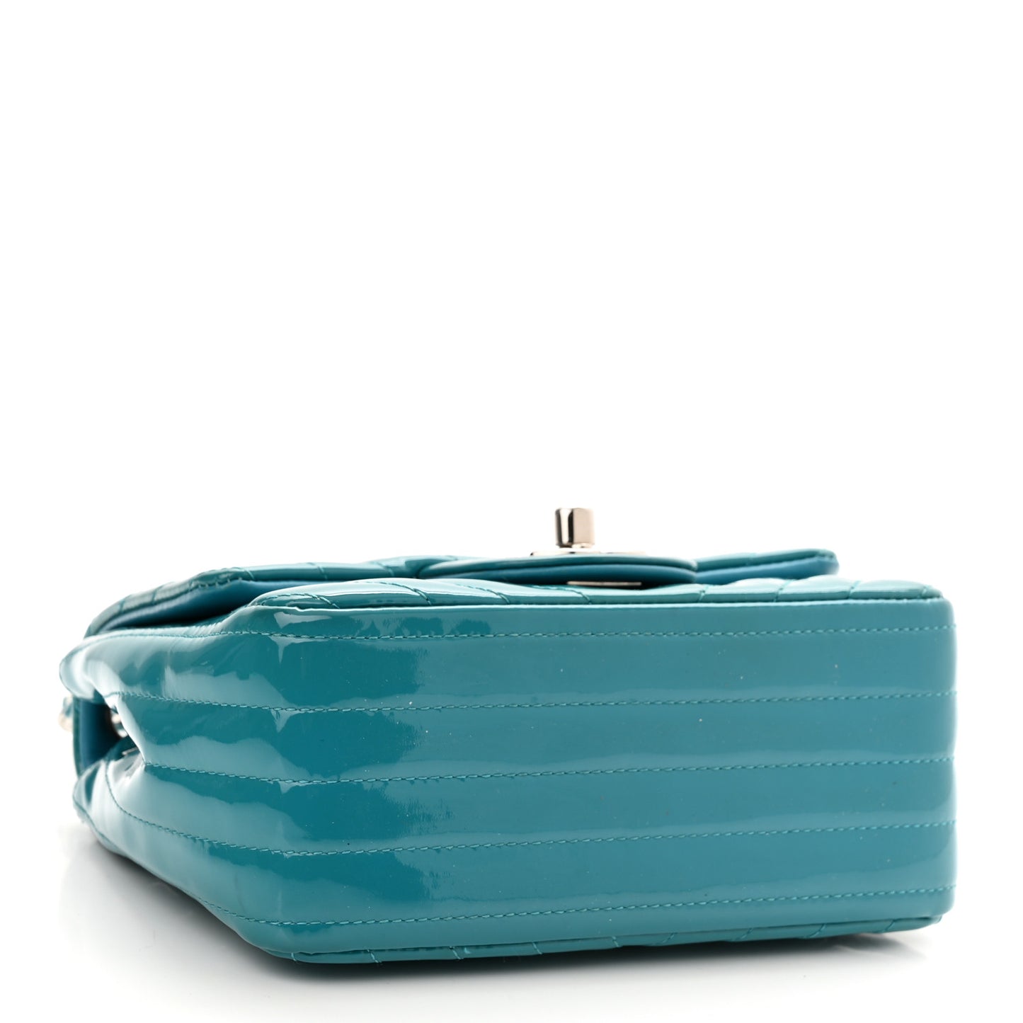 Patent Calfskin Chevron Quilted Mini Square Flap Blue