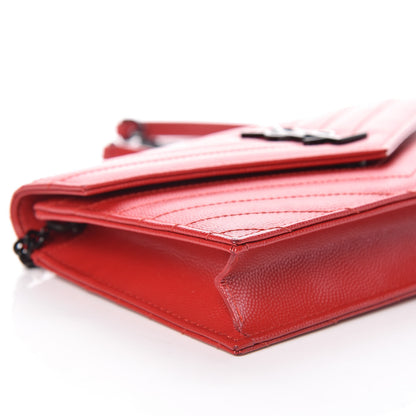 Saint Laurent Grain De Poudre Matelasse Chevron Monogram Envelope Chain Wallet New Red 8 of 11