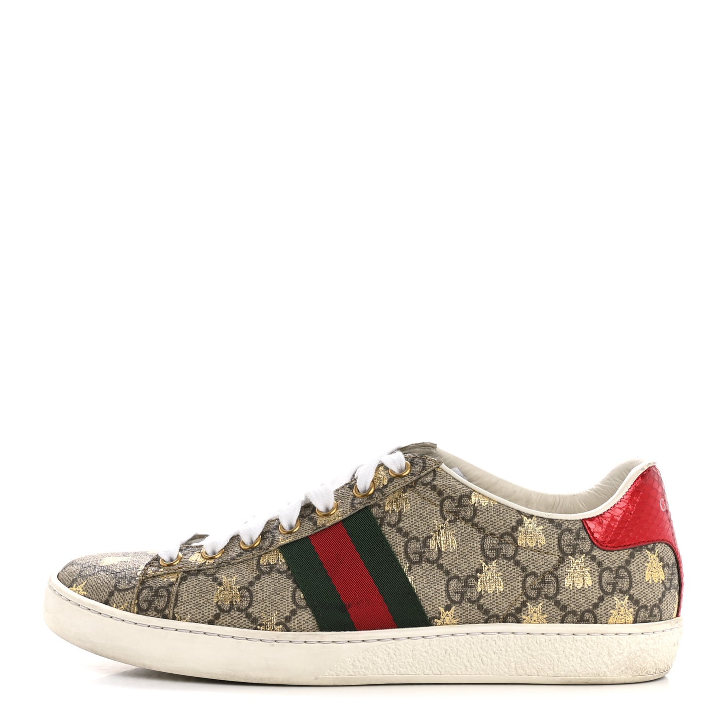 GG Supreme Monogram Bees Ayers Web Womens Ace Sneakers 37.5 Beige Oro Green Red