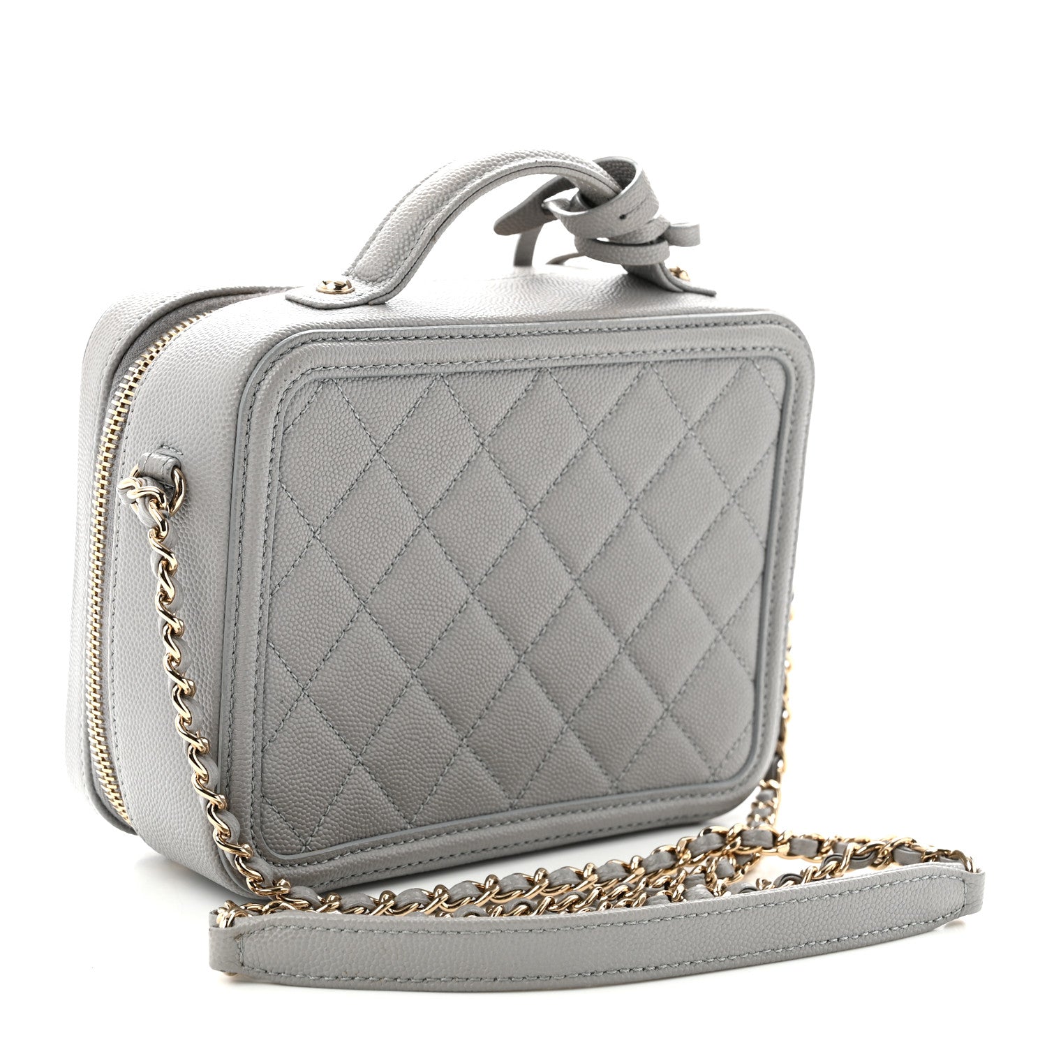 Chanel Caviar Quilted Small CC Filigree Vanity Case Grey 3 of 10