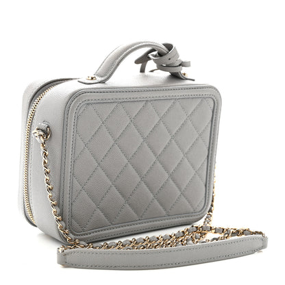 Chanel Caviar Quilted Small CC Filigree Vanity Case Grey 3 of 10