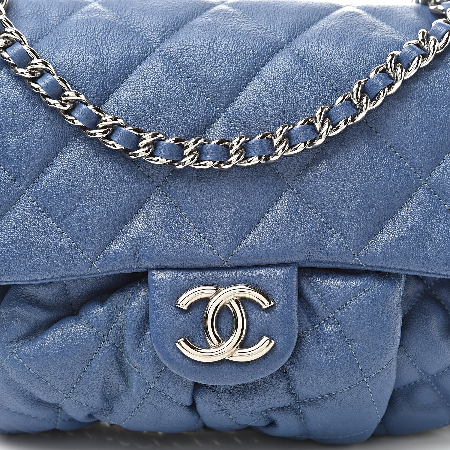 Chanel Washed Lambskin Quilted Medium Chain Around Flap Blue 8 of 10