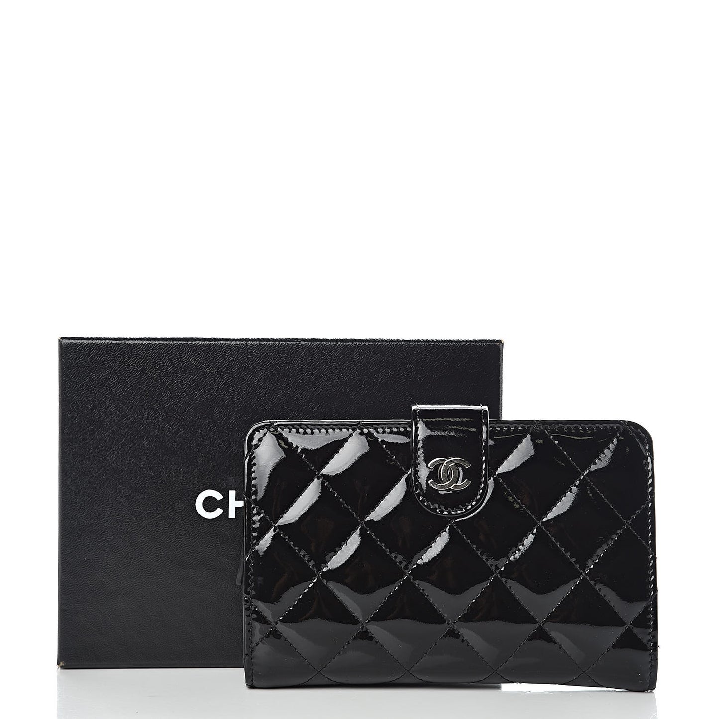 Patent Quilted Zip Pocket Wallet Black