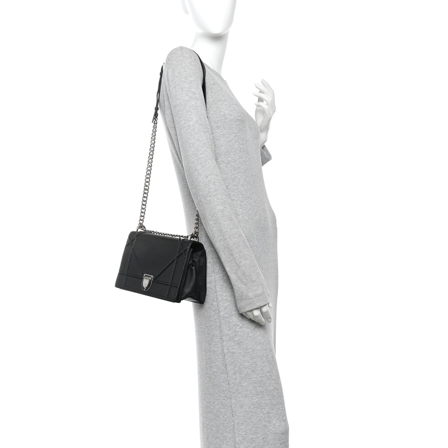 Grained Calfskin Medium Diorama Flap Bag Black