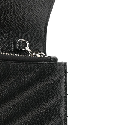 Saint Laurent Grain De Poudre Matelasse Chevron Monogram Envelope Chain Wallet Black 12 of 12