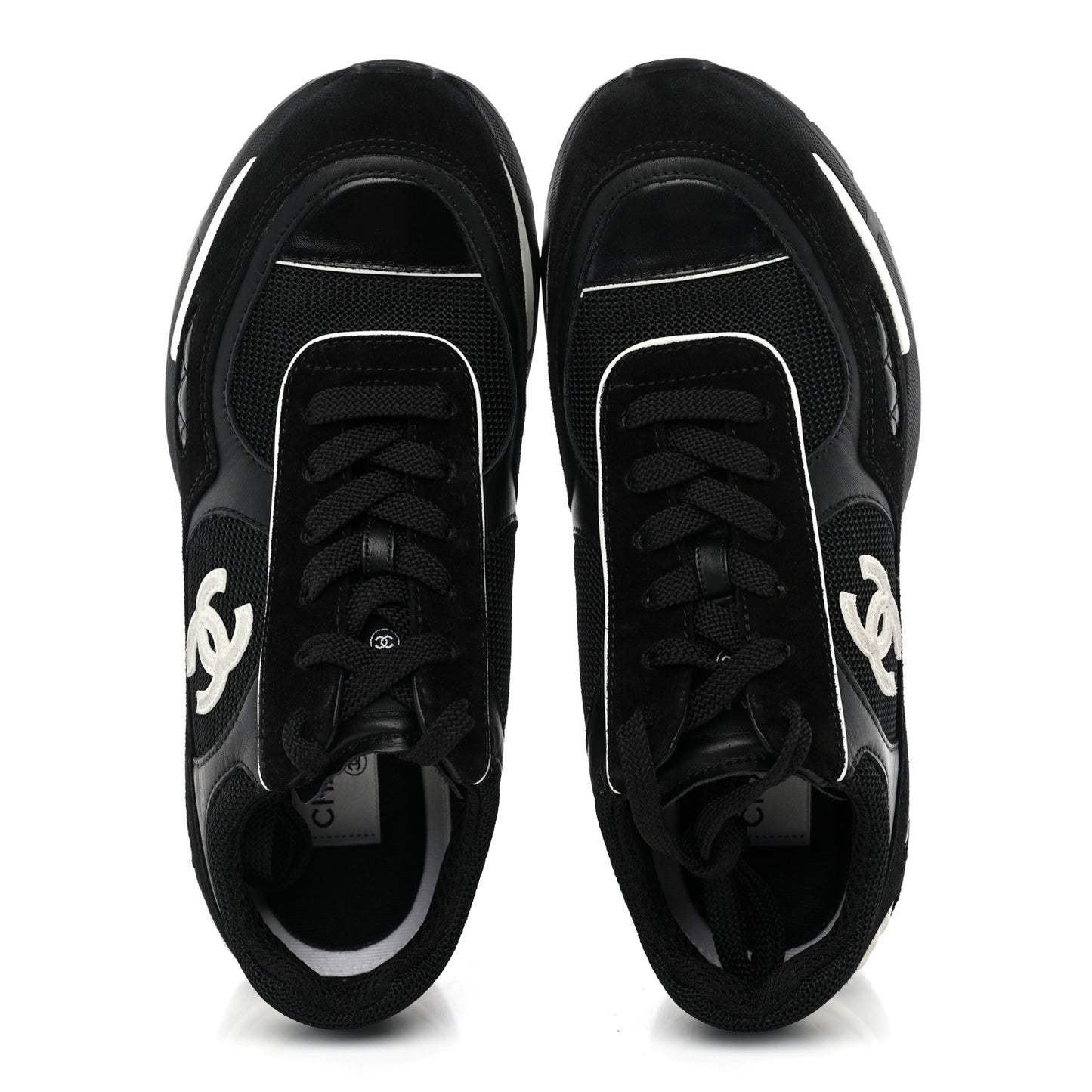 Mixed Fibers Suede Shiny Calfskin Womens CC Sneakers 38 Black