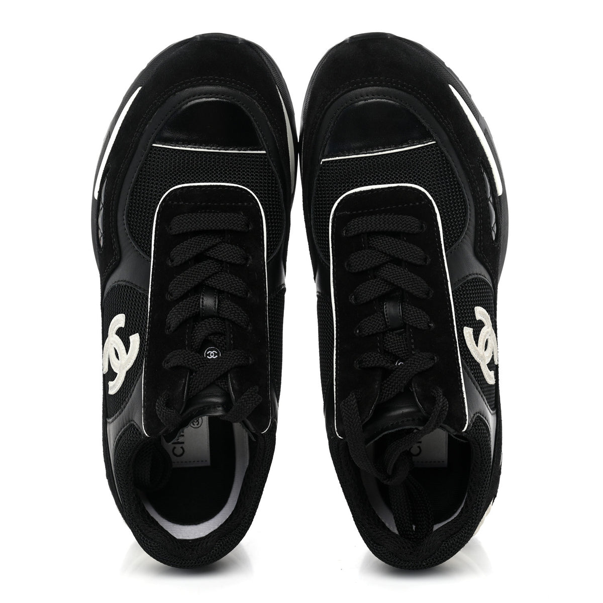 Chanel Mixed Fibers Suede Shiny Calfskin Womens CC Sneakers 38 Black 5 of 10