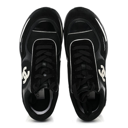 Chanel Mixed Fibers Suede Shiny Calfskin Womens CC Sneakers 38 Black 5 of 10