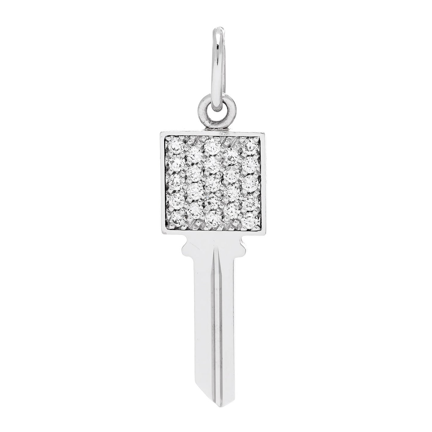 18K White Gold Diamond Mini Modern Keys Square Key Pendant