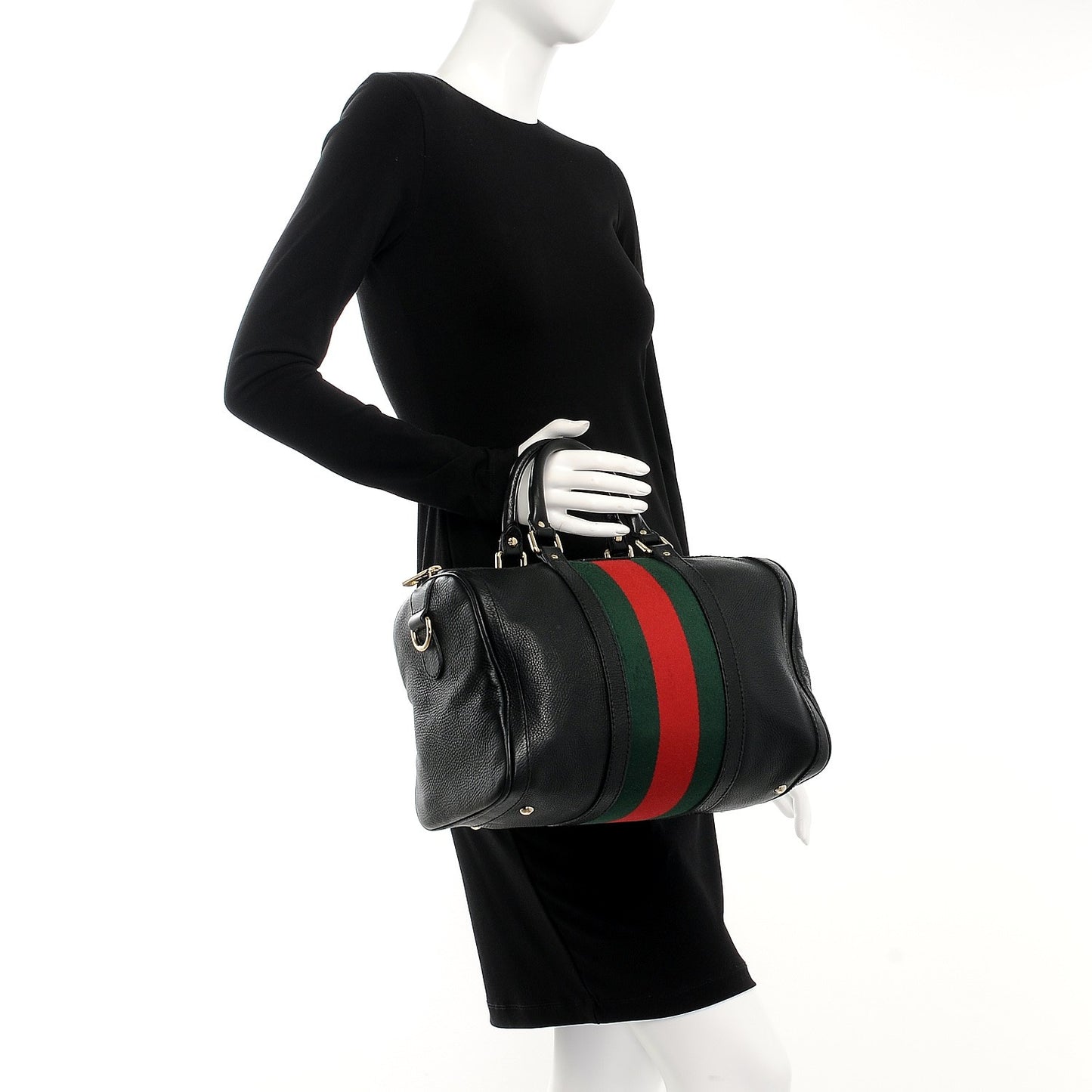 Calfskin Vintage Web Medium Boston Black