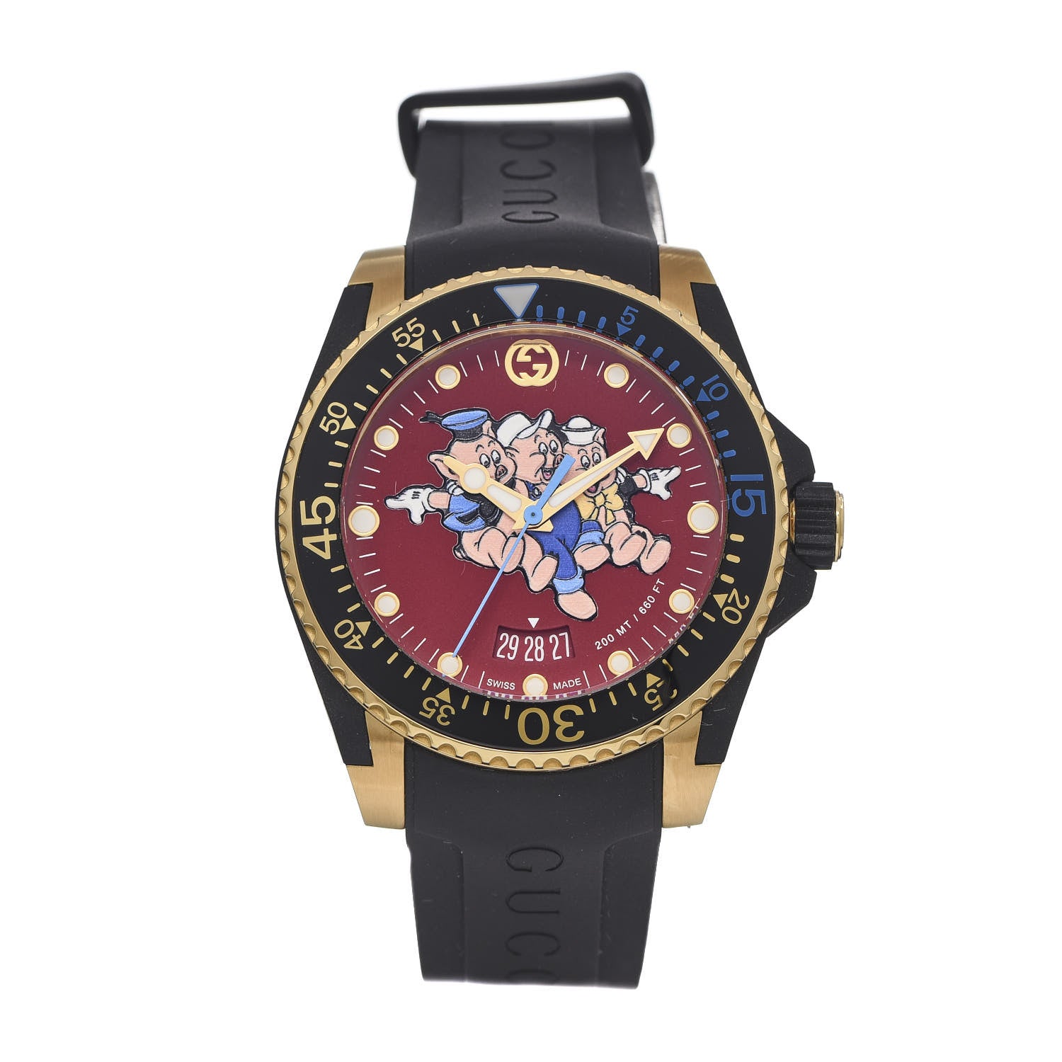 Gucci X DISNEY Stainless Steel Rubber 40mm Three Little Pigs Dive Quartz Watch 1 of 7