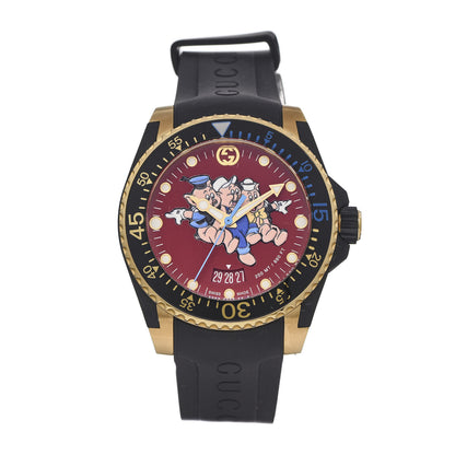 Gucci X DISNEY Stainless Steel Rubber 40mm Three Little Pigs Dive Quartz Watch 1 of 7