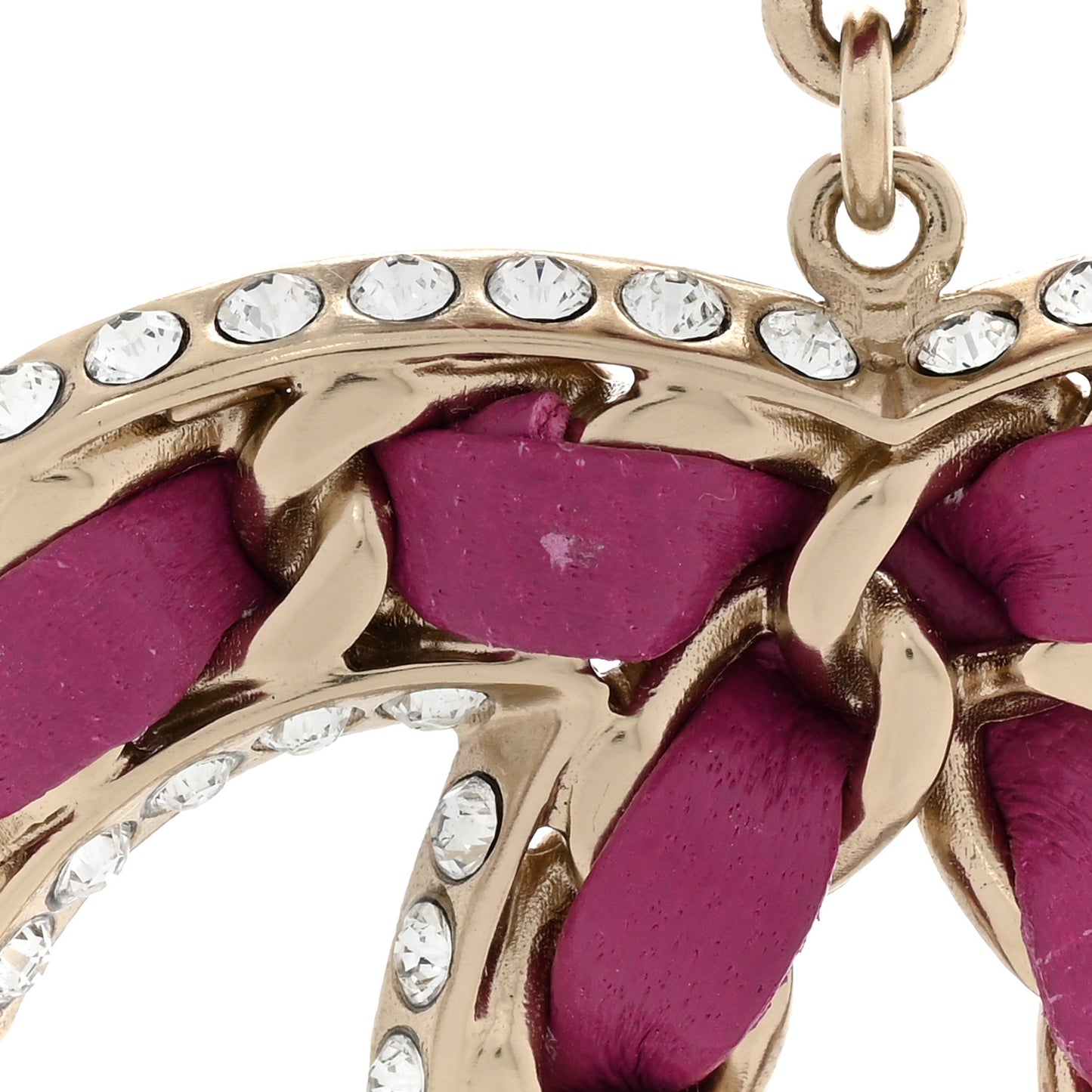 Pearl Lambskin Crystal Chain CC Drop Earrings Pink