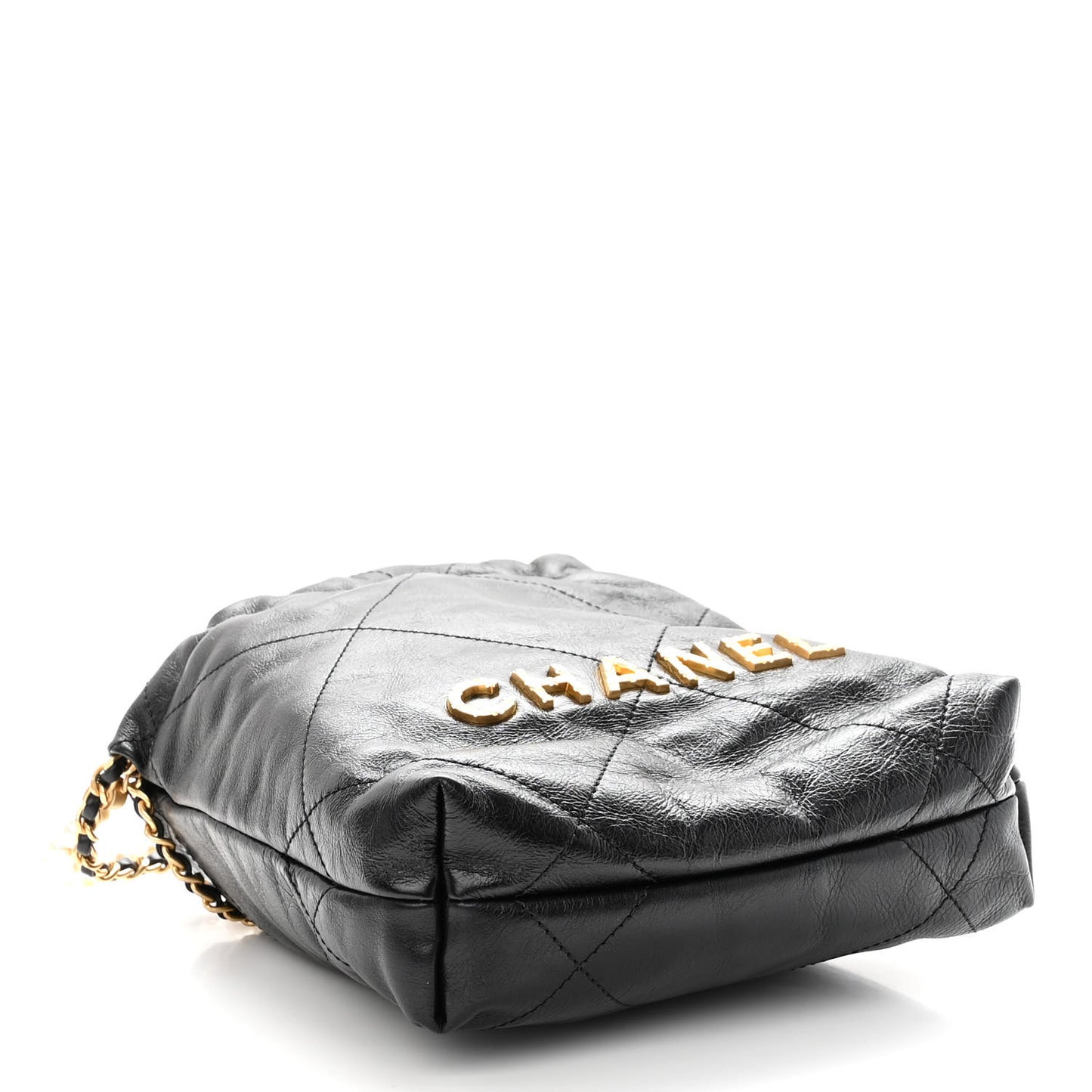 Shiny Crumpled Calfskin Quilted Pearl Mini Chanel 22 Black