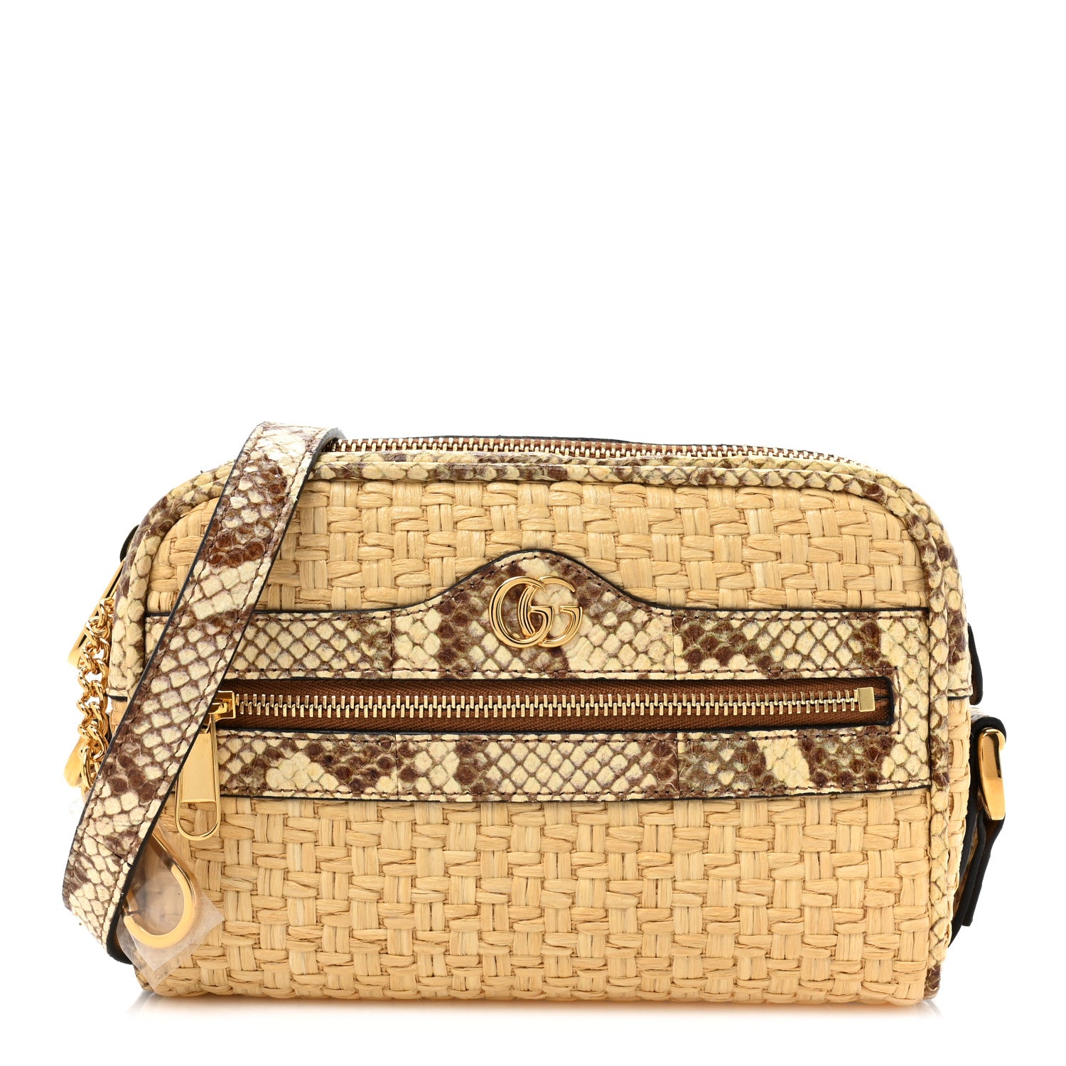 Gucci Raffia Elaphe Mini Ophidia Shoulder Bag Natural Cream Brown 1 of 9