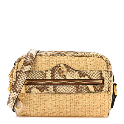Gucci Raffia Elaphe Mini Ophidia Shoulder Bag Natural Cream Brown 1 of 9