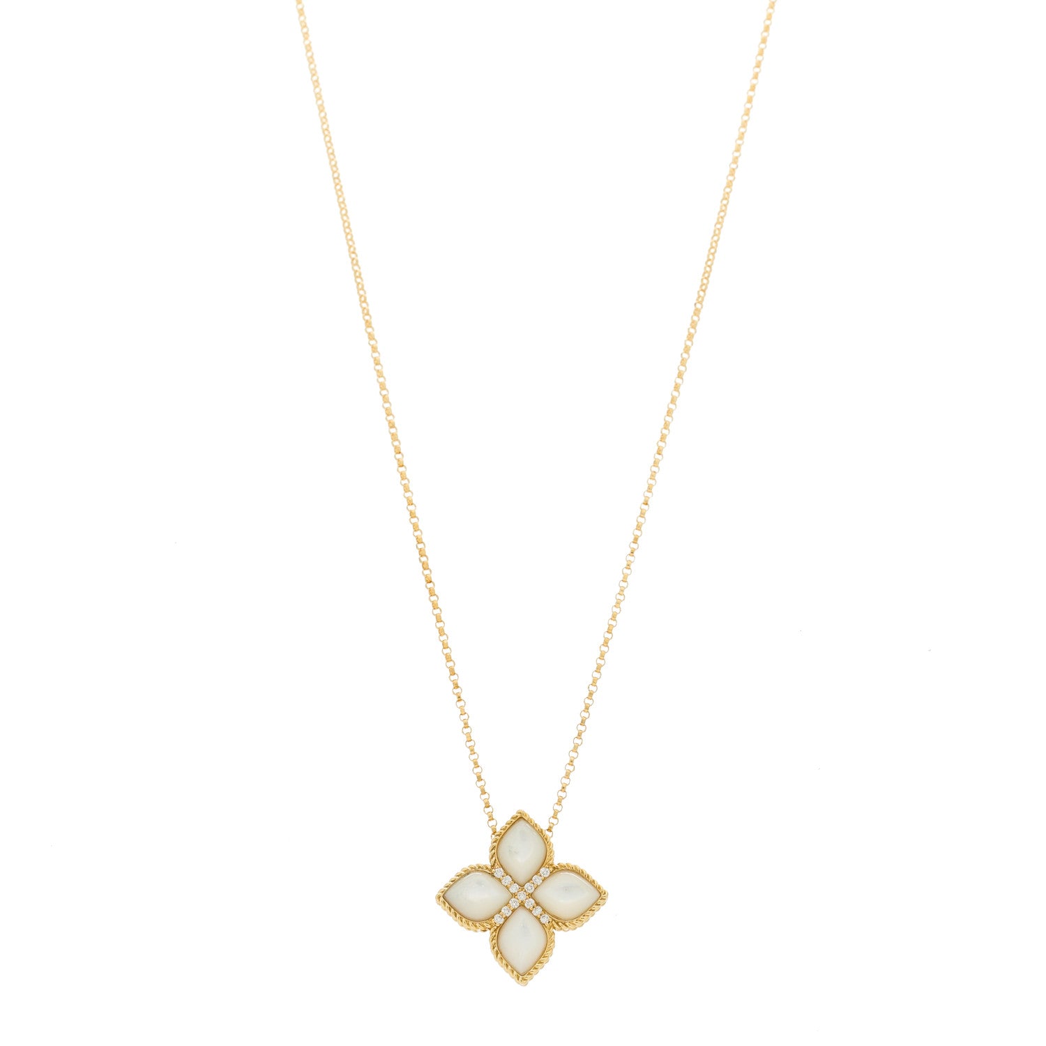 Roberto Coin 18K Yellow Gold Diamond Mother of Pearl Venetian Princess Medium Flower Pendant Necklace 1 of 5