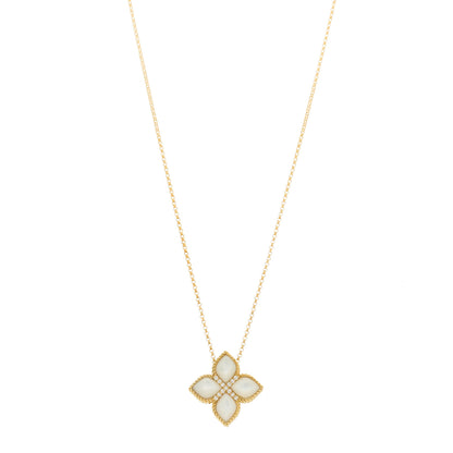 Roberto Coin 18K Yellow Gold Diamond Mother of Pearl Venetian Princess Medium Flower Pendant Necklace 1 of 5