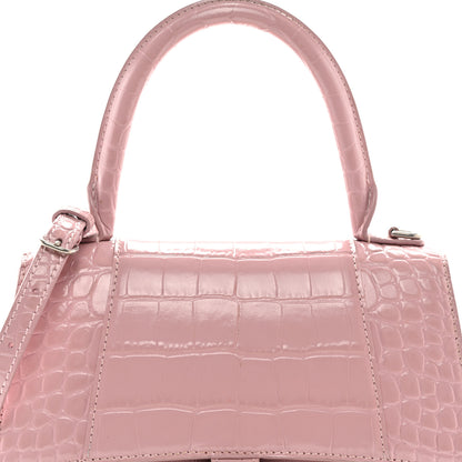 Balenciaga Shiny Calfskin Crocodile Embossed Small Hourglass Top Handle Bag Powder Pink 8 of 10