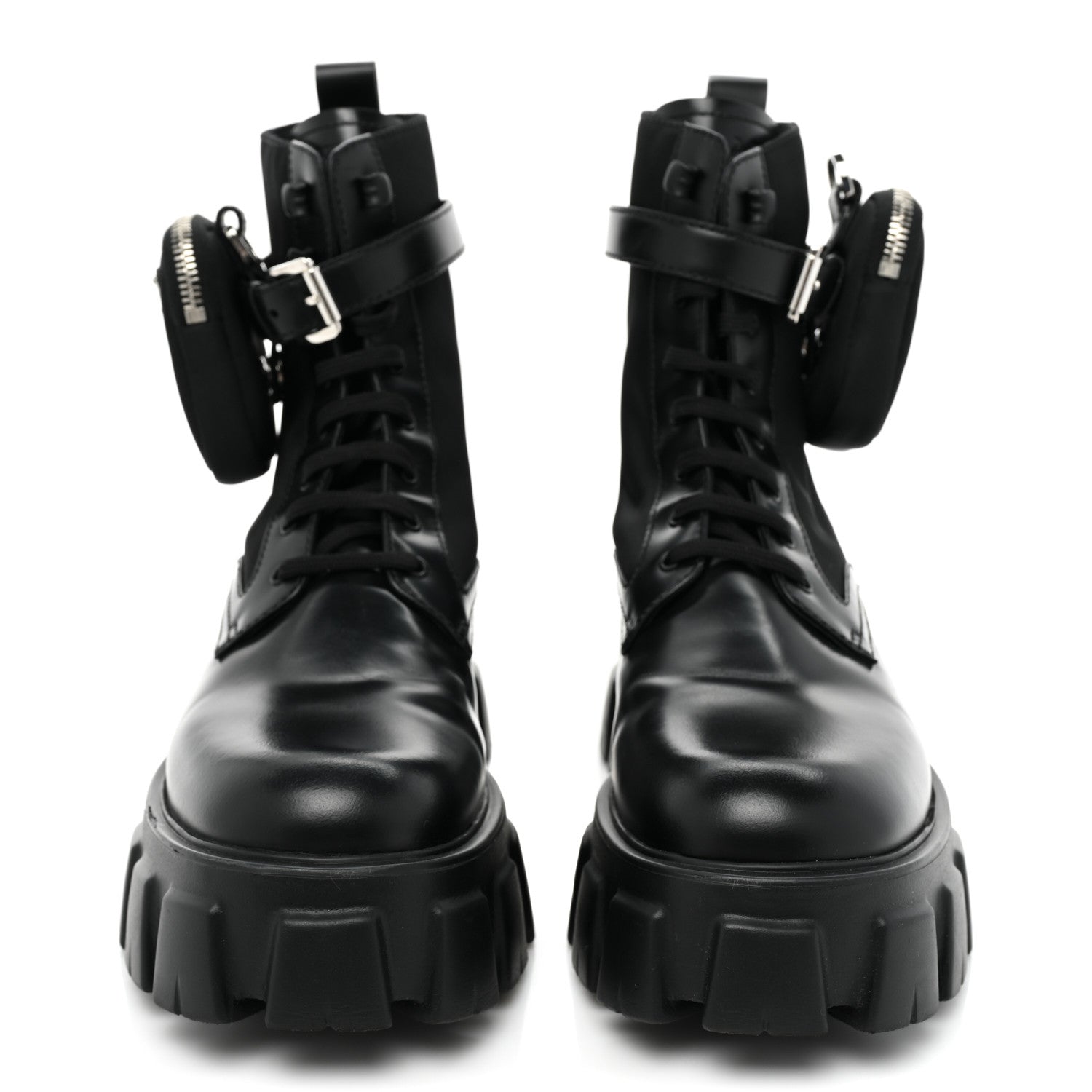 Prada Spazzolato Rois Re-Nylon Metal Triangle Logo Monolith Pouch Pocket 55mm Boots 40.5 Black 2 of 13