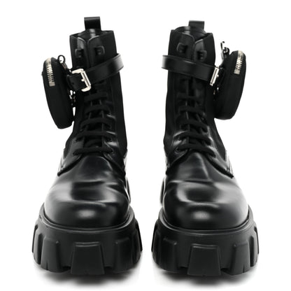 Prada Spazzolato Rois Re-Nylon Metal Triangle Logo Monolith Pouch Pocket 55mm Boots 40.5 Black 2 of 13