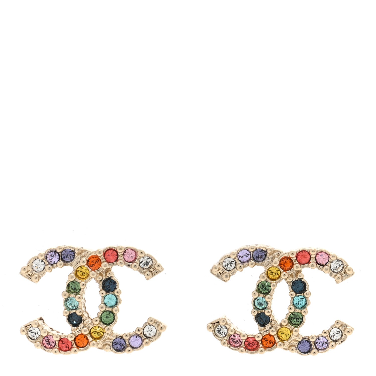 Chanel Crystal Over The Rainbow CC Earrings Gold Multicolor 1 of 5