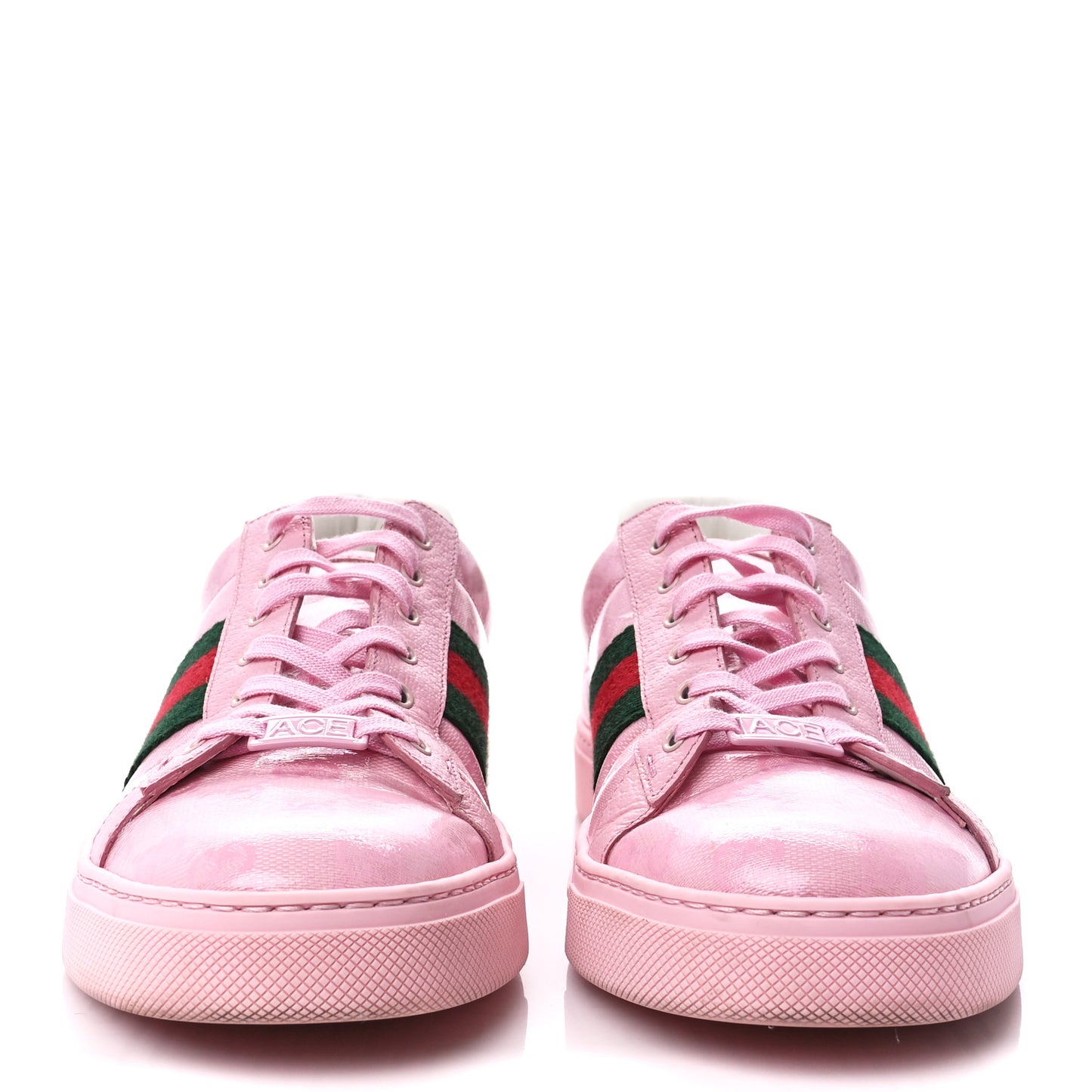 Crystal Monogram Textured Dollar Calfskin Web Womens New Ace Sneakers 41.5 Sugar Pink