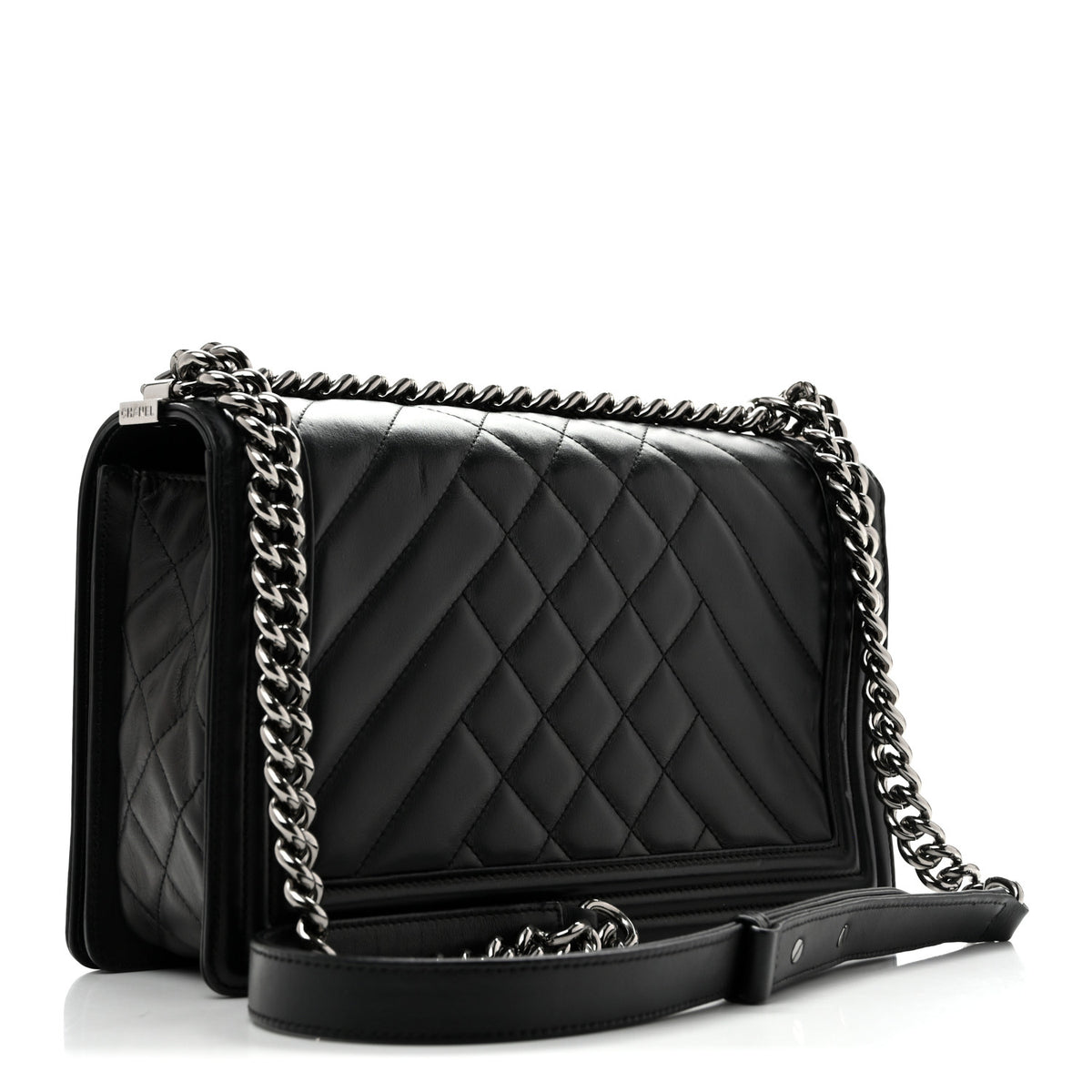 Chanel Calfskin Chevron Quilted  New Medium Boy Flap Black 3 of 12