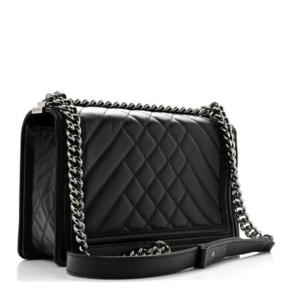 Chanel Calfskin Chevron Quilted  New Medium Boy Flap Black 3 of 12