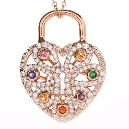Tiffany 18K Rose Gold Diamond Multistone Filigree Heart Pendant Necklace 4 of 7
