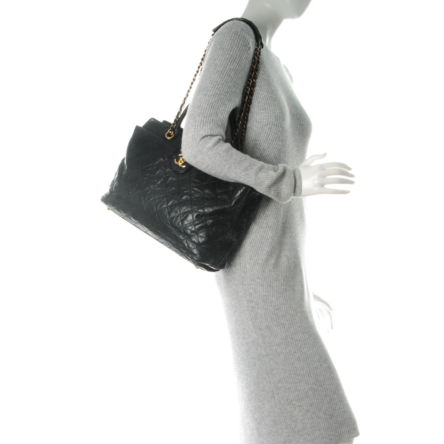 Chanel Glazed Calfskin Stingray Large Bindi CC Tote Black 2 of 12