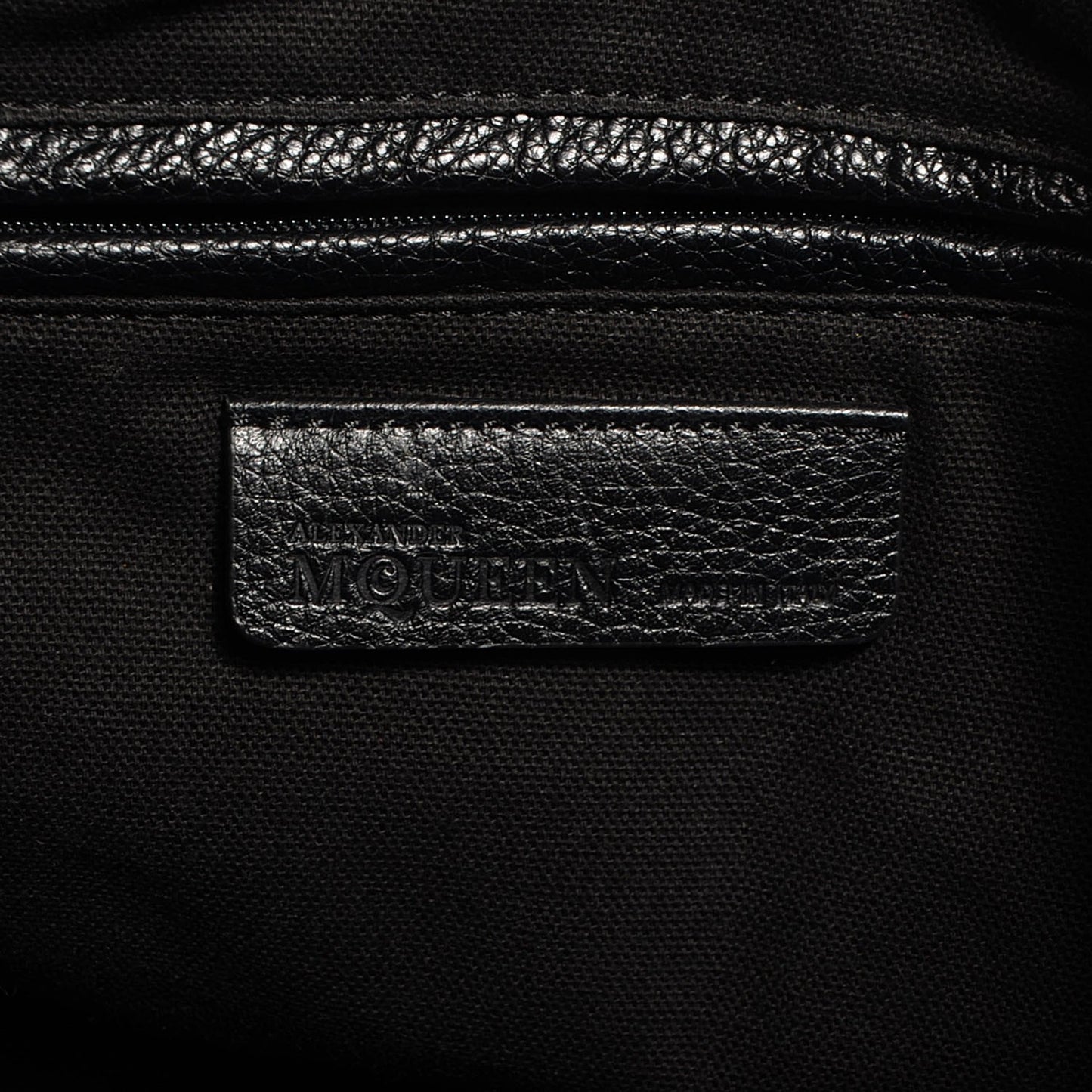 Pebbled Calfskin North South Skull Padlock Tote Black