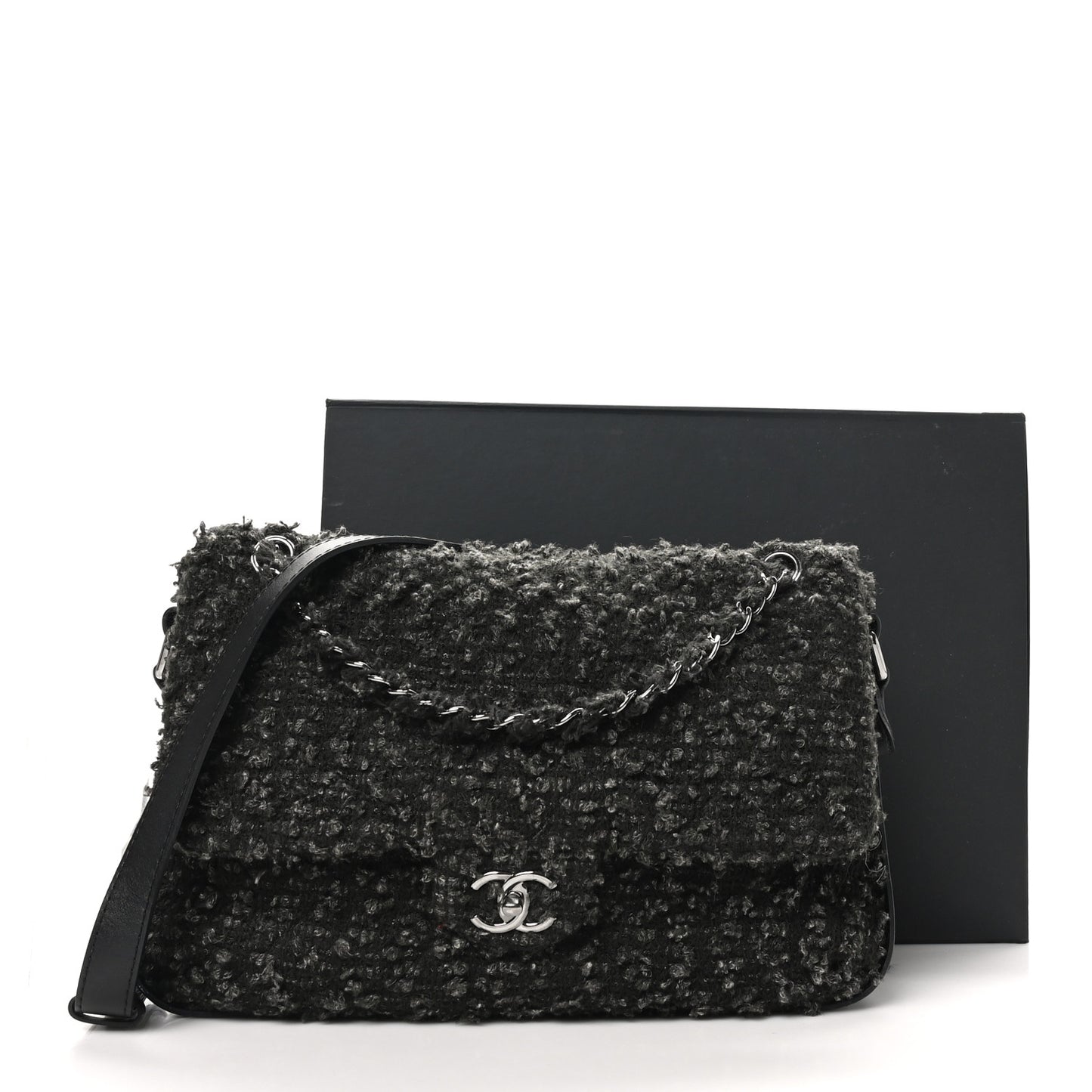 Tweed Maxi Single Flap Black Grey