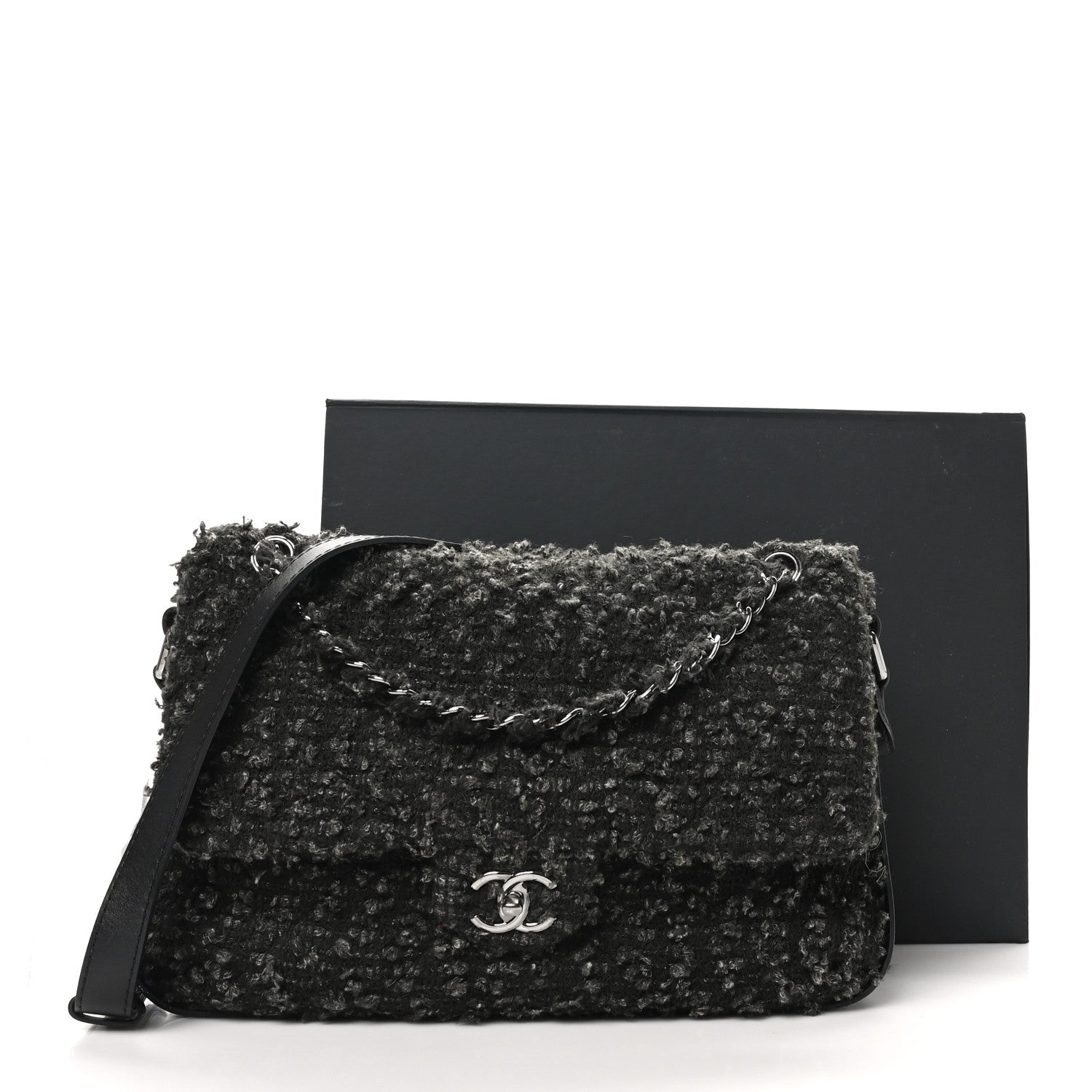 Chanel Tweed Maxi Single Flap Black Grey 11 of 11