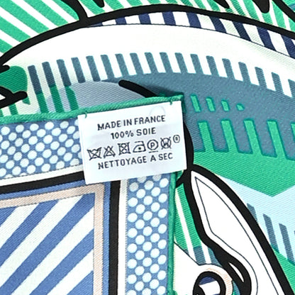 Hermes Silk Pegase Pop Scarf 45 Bleu Vert White 4 of 4