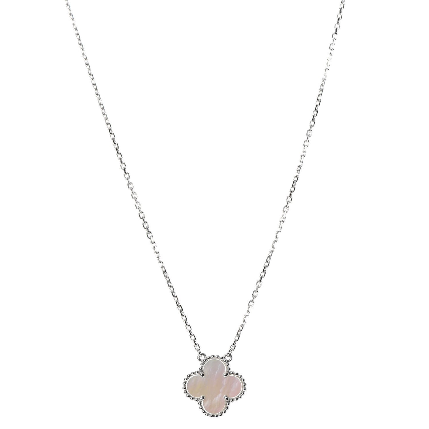 18K White Gold Mother of Pearl Vintage Alhambra Pendant Necklace
