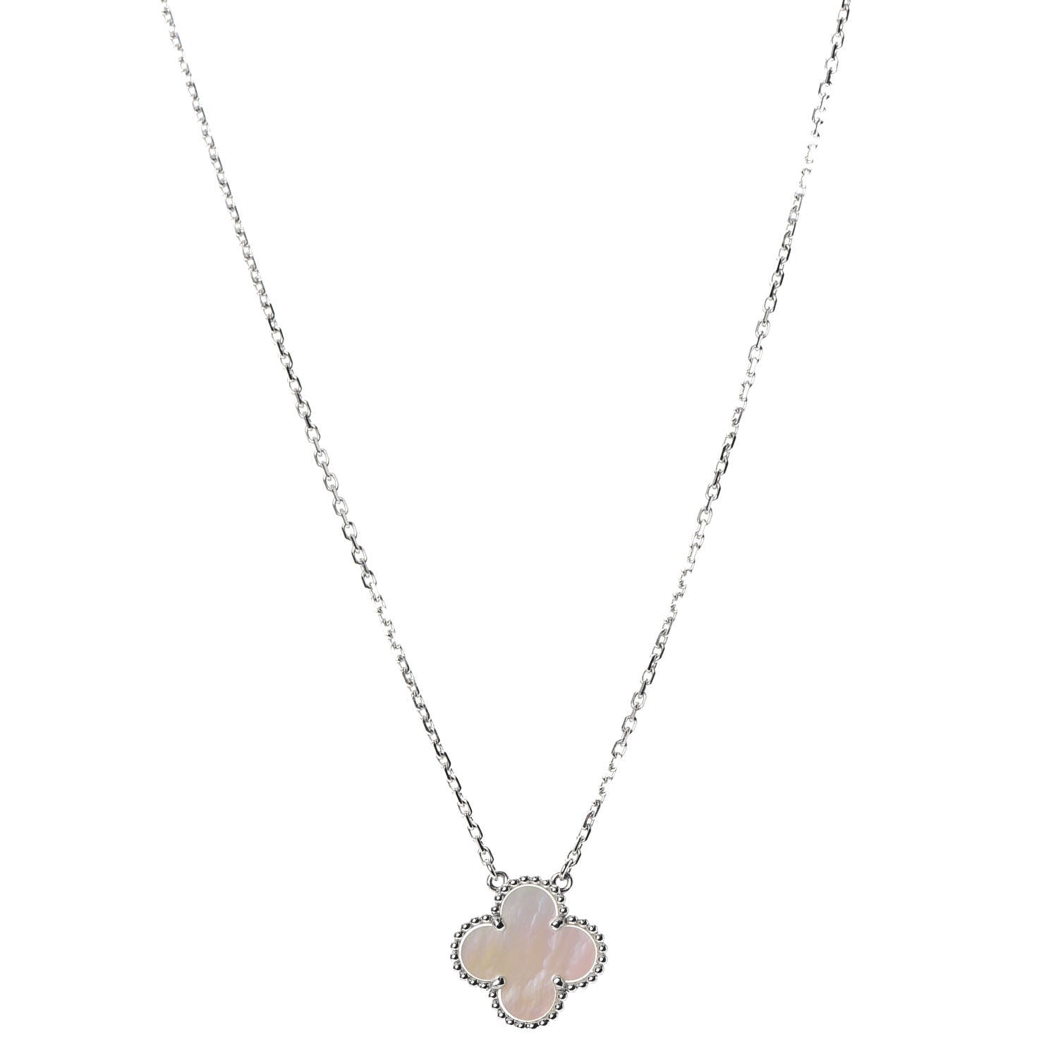 Van Cleef & Arpels 18K White Gold Mother of Pearl Vintage Alhambra Pendant Necklace 1 of 6