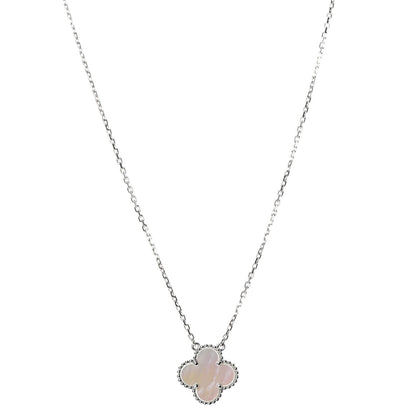 Van Cleef & Arpels 18K White Gold Mother of Pearl Vintage Alhambra Pendant Necklace 1 of 6