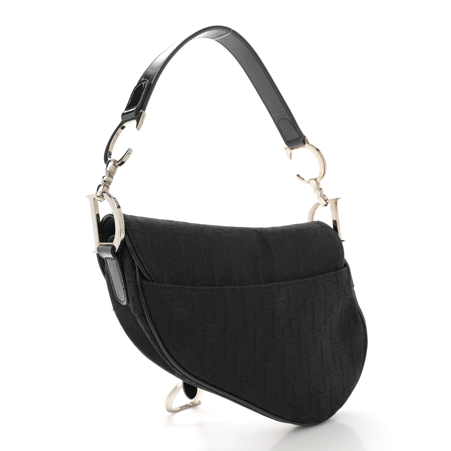 Christian Dior Monogram Patent Saddle Bag Black 3 of 11