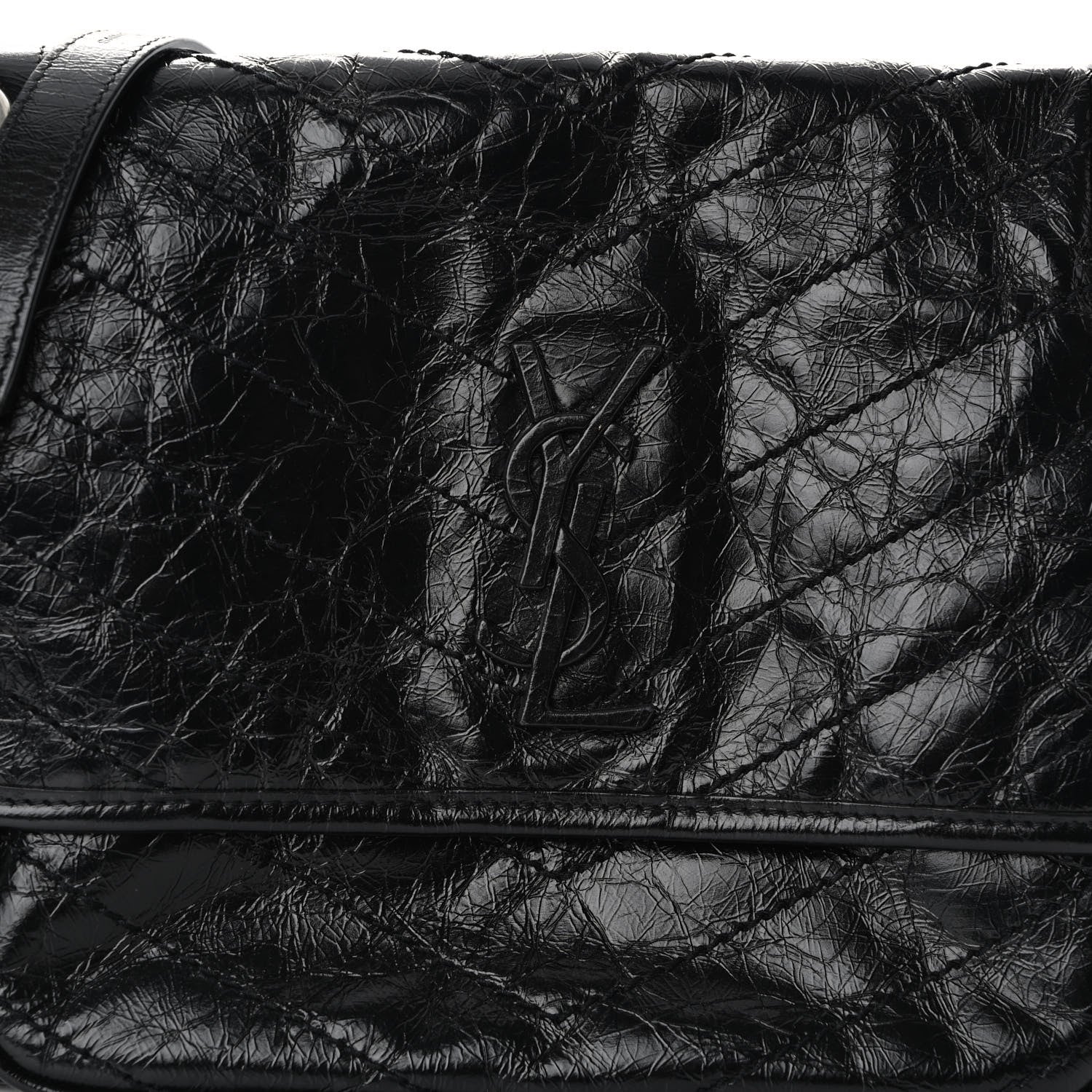 Saint Laurent Crinkled Calfskin Matelasse Monogram Medium Niki Chain Satchel Black 7 of 10