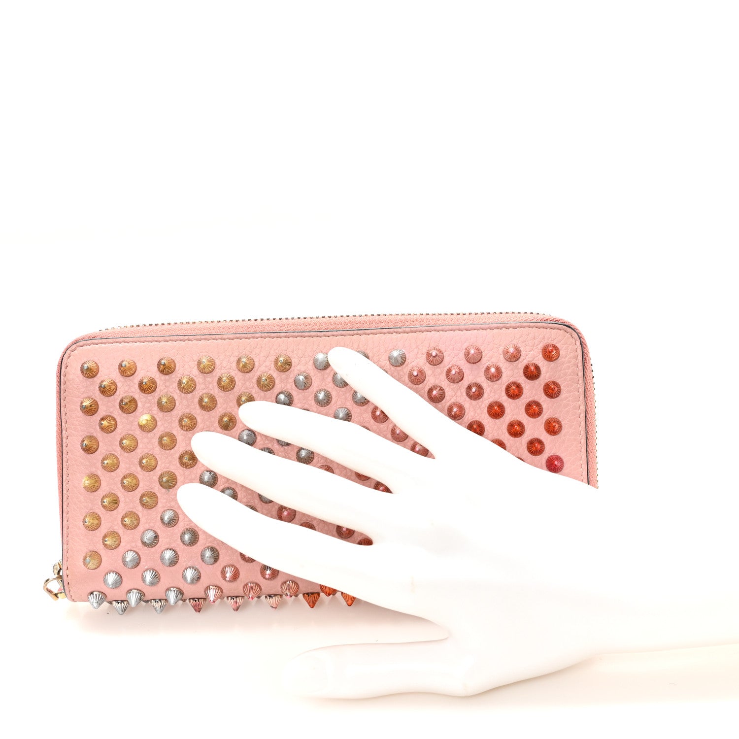 Christian Louboutin Calfskin Panettone Spiked Zip Around Wallet Pink Multicolor 2 of 6